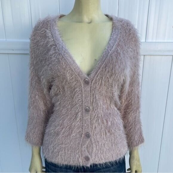 Apt 9 Furry 3/4ths Sleeve Dolman Sleeve Cardigan Sweater Size L - Picture 1 of 8